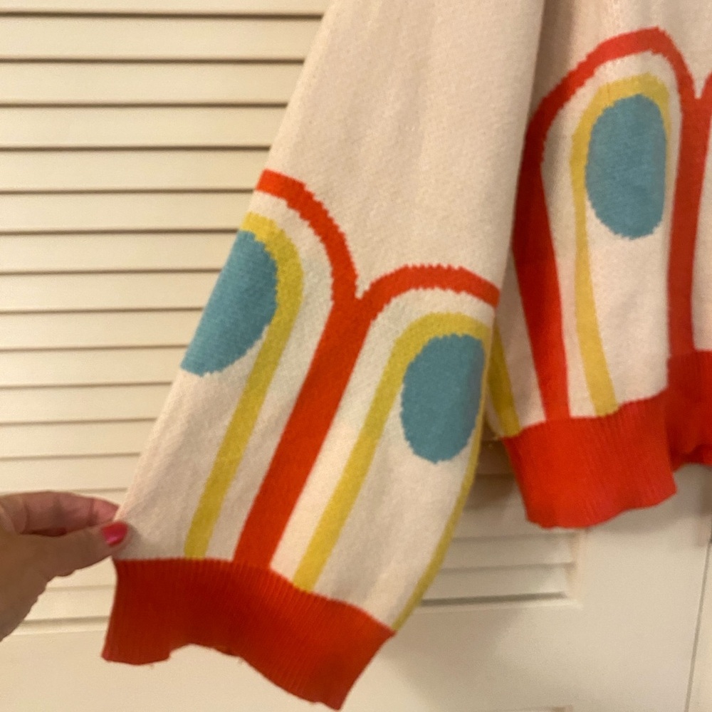 Miss Sparkling Oversized RETRO Women's Cream Rainbow-Pattern Crewneck Sweater - Picture 6 of 10